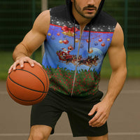 German Shepherd Christmas Sleeveless Zip Hoodie with Santa Sleigh and Holiday Ornament Design - Wonder Print Shop