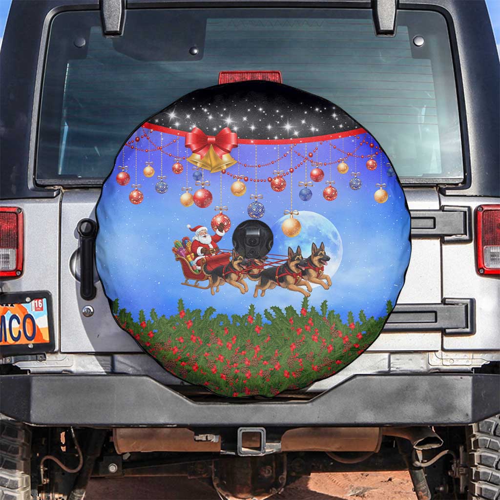 German Shepherd Christmas Spare Tire Cover with Santa Sleigh and Holiday Ornament Design - Wonder Print Shop