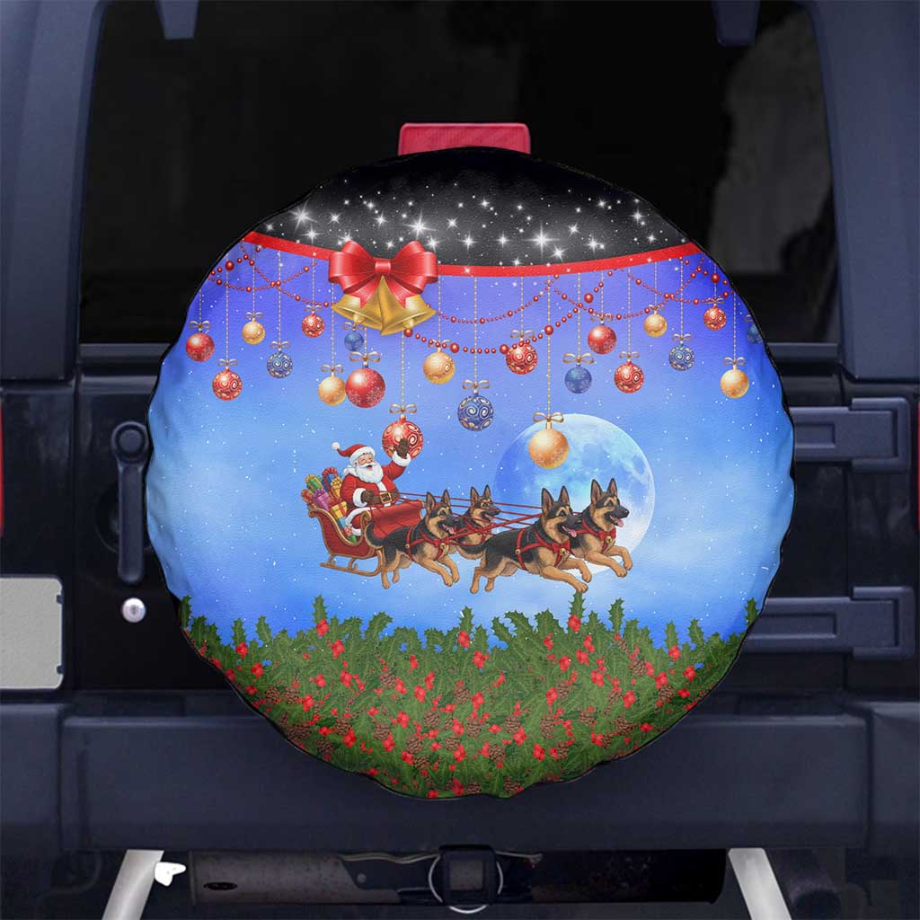 German Shepherd Christmas Spare Tire Cover with Santa Sleigh and Holiday Ornament Design - Wonder Print Shop