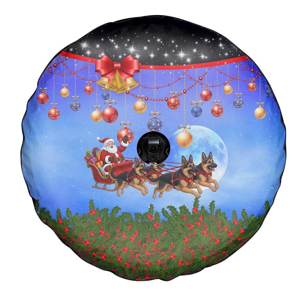 German Shepherd Christmas Spare Tire Cover with Santa Sleigh and Holiday Ornament Design - Wonder Print Shop