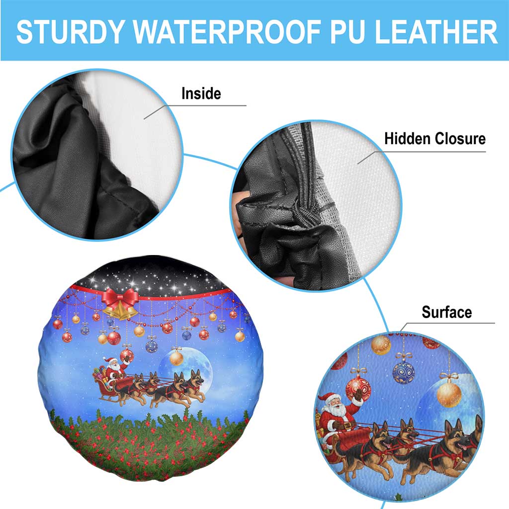 German Shepherd Christmas Spare Tire Cover with Santa Sleigh and Holiday Ornament Design - Wonder Print Shop