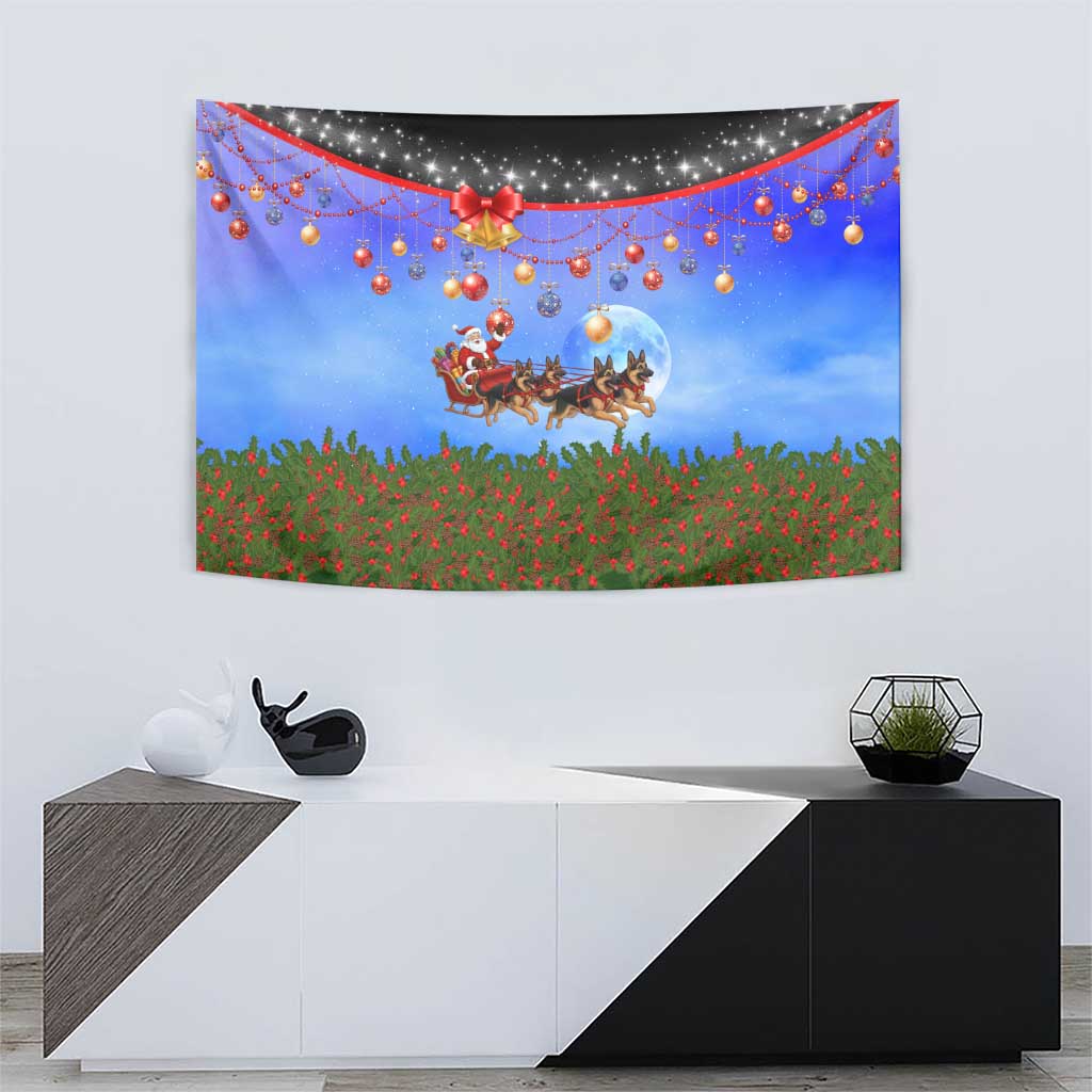 German Shepherd Christmas Tapestry with Santa Sleigh and Holiday Ornament Design - Wonder Print Shop