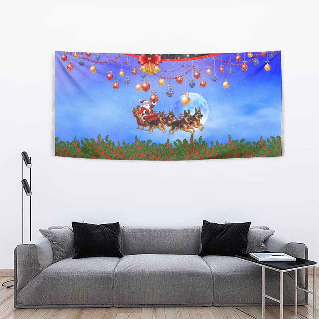 German Shepherd Christmas Tapestry with Santa Sleigh and Holiday Ornament Design - Wonder Print Shop