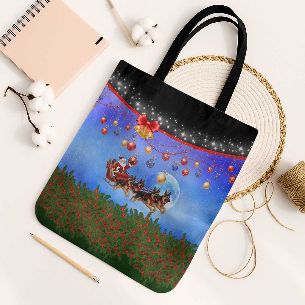 German Shepherd Christmas Tote Bag with Santa Sleigh and Holiday Ornament Design - Wonder Print Shop