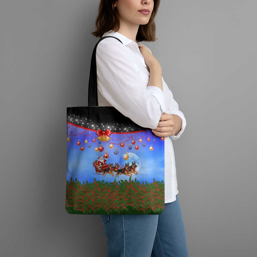 German Shepherd Christmas Tote Bag with Santa Sleigh and Holiday Ornament Design - Wonder Print Shop