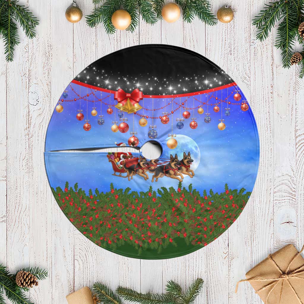German Shepherd Christmas Tree Skirt with Santa Sleigh and Holiday Ornament Design - Wonder Print Shop