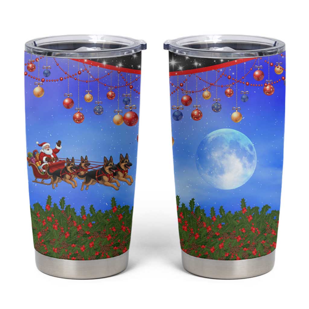 German Shepherd Christmas Tumbler Cup with Santa Sleigh and Holiday Ornament Design - Wonder Print Shop
