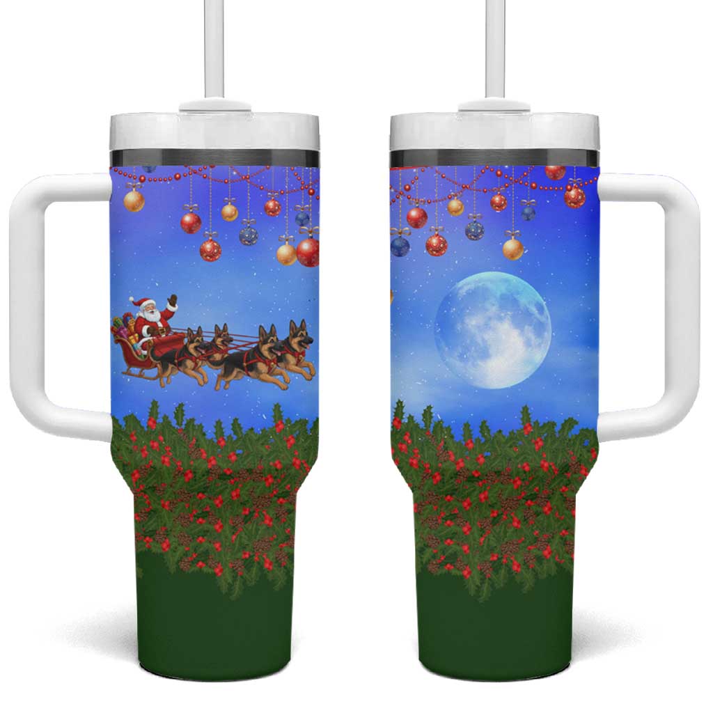 German Shepherd Christmas Tumbler With Handle with Santa Sleigh and Holiday Ornament Design - Wonder Print Shop