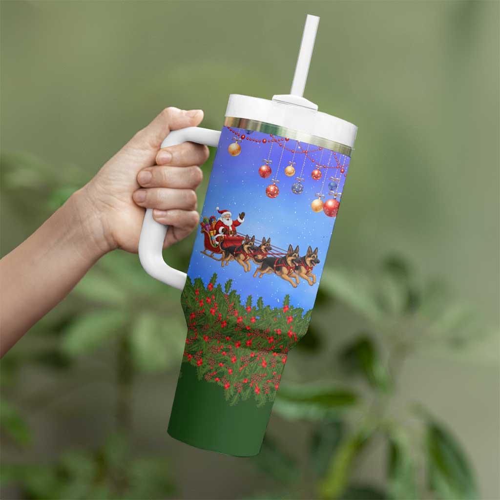 German Shepherd Christmas Tumbler With Handle with Santa Sleigh and Holiday Ornament Design - Wonder Print Shop