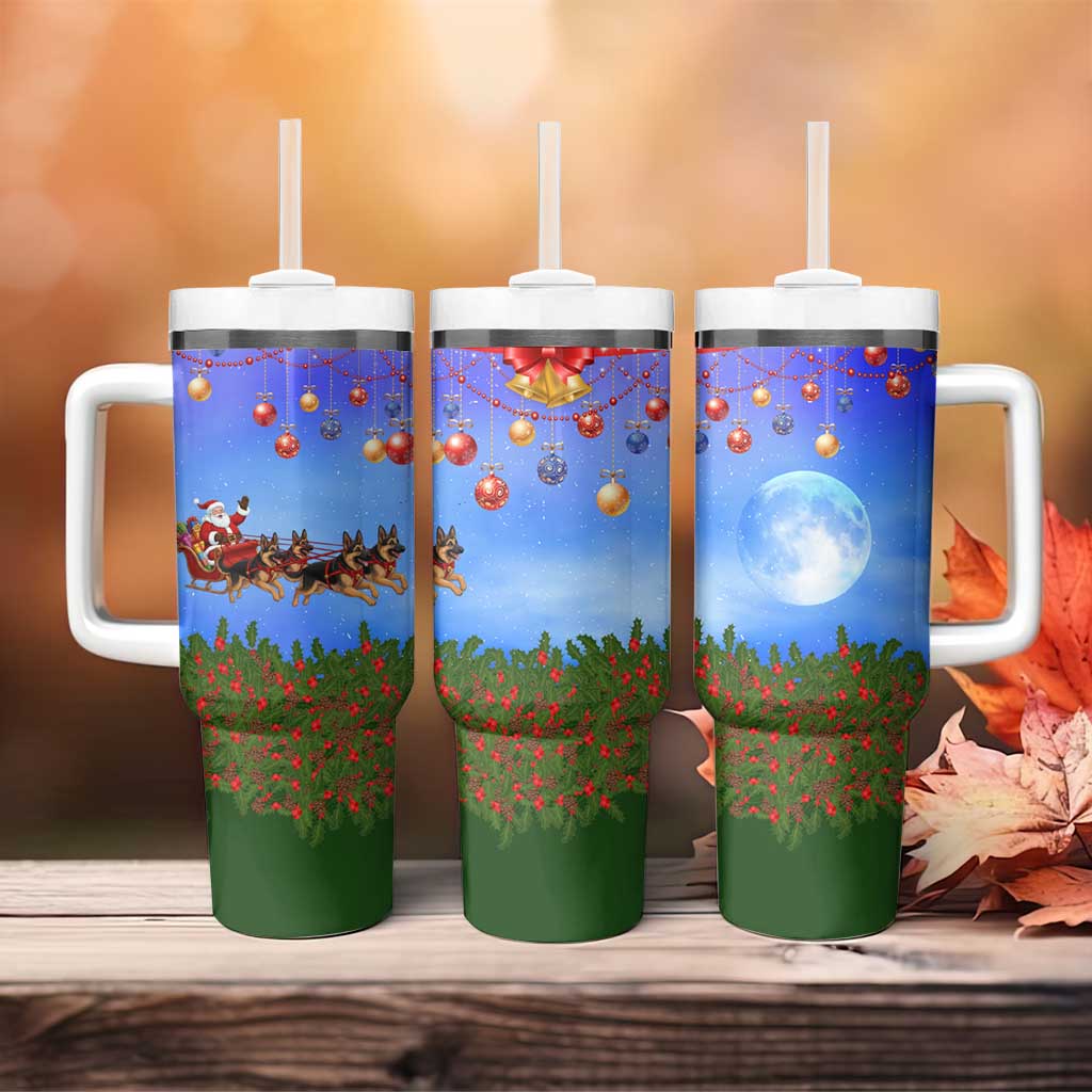 German Shepherd Christmas Tumbler With Handle with Santa Sleigh and Holiday Ornament Design - Wonder Print Shop