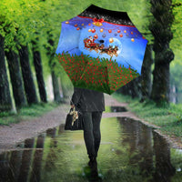 German Shepherd Christmas Umbrella with Santa Sleigh and Holiday Ornament Design - Wonder Print Shop