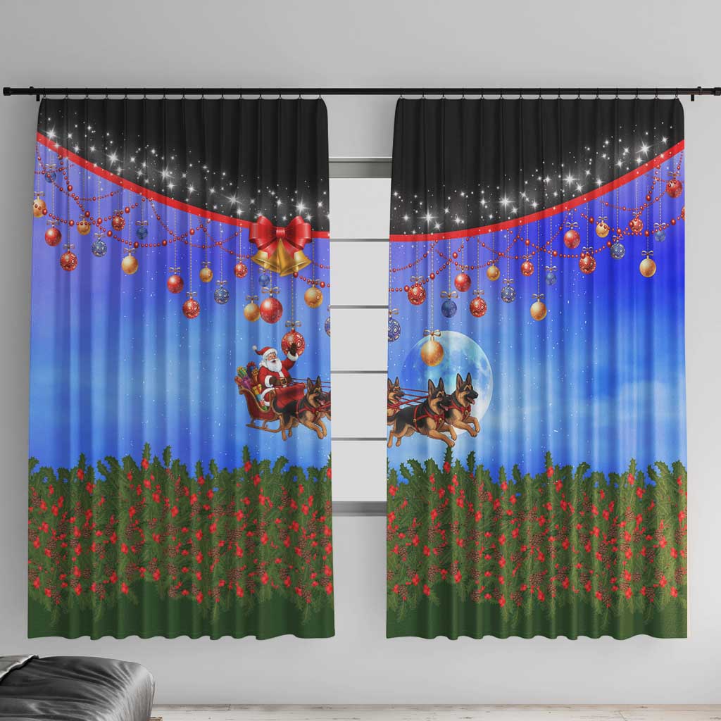 German Shepherd Christmas Window Curtain with Santa Sleigh and Holiday Ornament Design - Wonder Print Shop