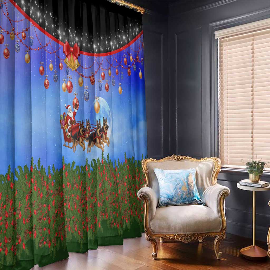 German Shepherd Christmas Window Curtain with Santa Sleigh and Holiday Ornament Design - Wonder Print Shop