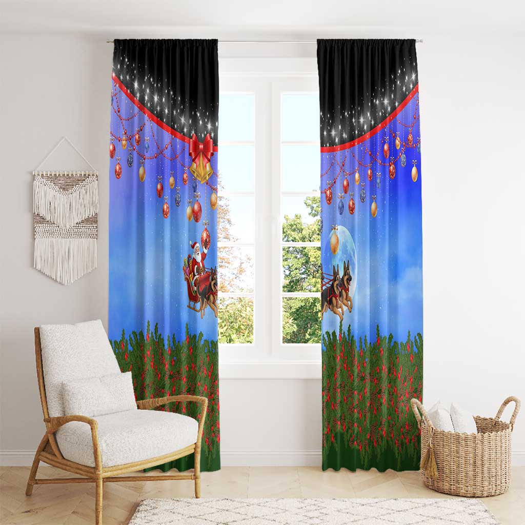 German Shepherd Christmas Window Curtain with Santa Sleigh and Holiday Ornament Design - Wonder Print Shop