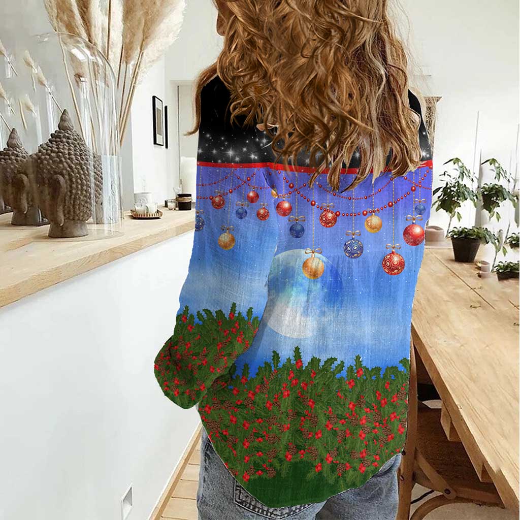 German Shepherd Christmas Women Casual Shirt with Santa Sleigh and Holiday Ornament Design - Wonder Print Shop