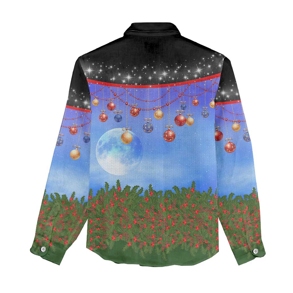 German Shepherd Christmas Women Casual Shirt with Santa Sleigh and Holiday Ornament Design - Wonder Print Shop