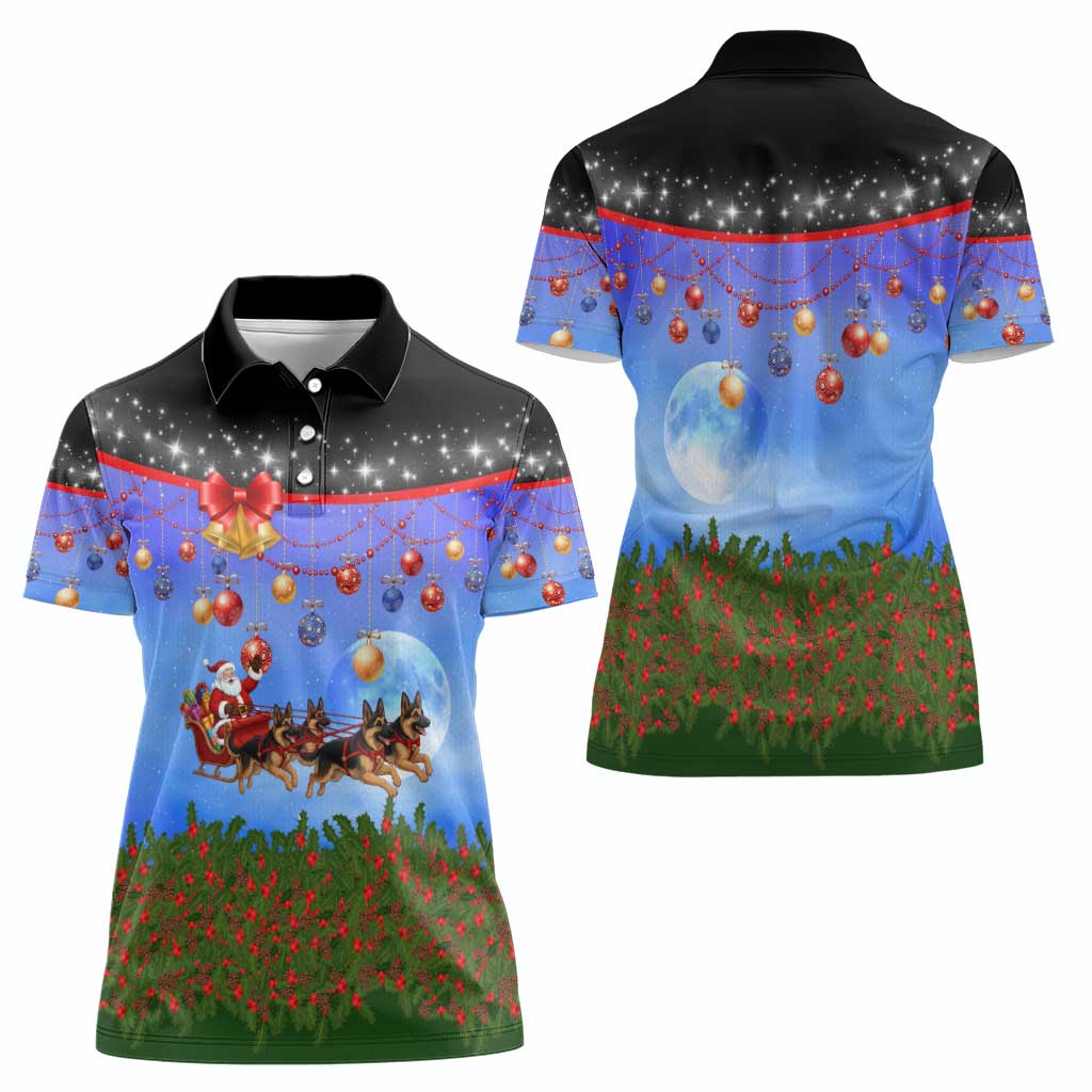 German Shepherd Christmas Women Polo Shirt with Santa Sleigh and Holiday Ornament Design - Wonder Print Shop