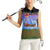 German Shepherd Christmas Women Sleeveless Polo Shirt with Santa Sleigh and Holiday Ornament Design - Wonder Print Shop