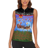German Shepherd Christmas Women Sleeveless Polo Shirt with Santa Sleigh and Holiday Ornament Design - Wonder Print Shop