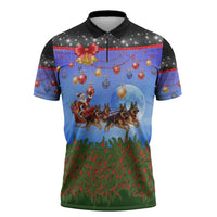 German Shepherd Christmas Zipper Polo Shirt with Santa Sleigh and Holiday Ornament Design - Wonder Print Shop