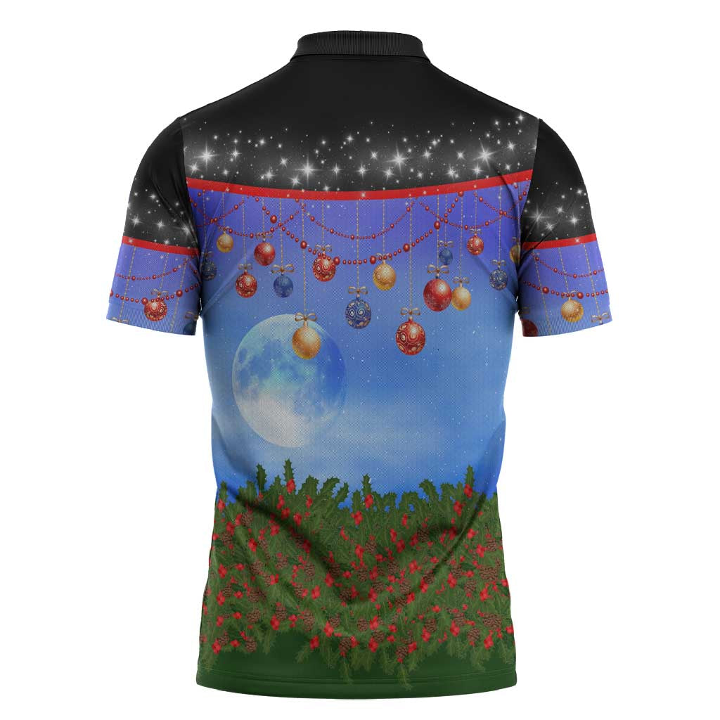 German Shepherd Christmas Zipper Polo Shirt with Santa Sleigh and Holiday Ornament Design - Wonder Print Shop