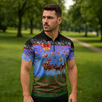 German Shepherd Christmas Zipper Polo Shirt with Santa Sleigh and Holiday Ornament Design - Wonder Print Shop