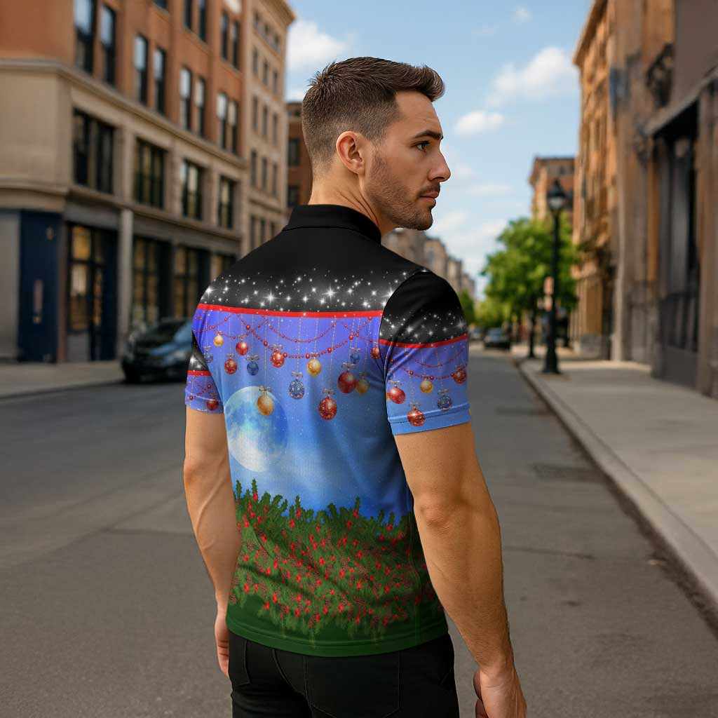 German Shepherd Christmas Zipper Polo Shirt with Santa Sleigh and Holiday Ornament Design - Wonder Print Shop