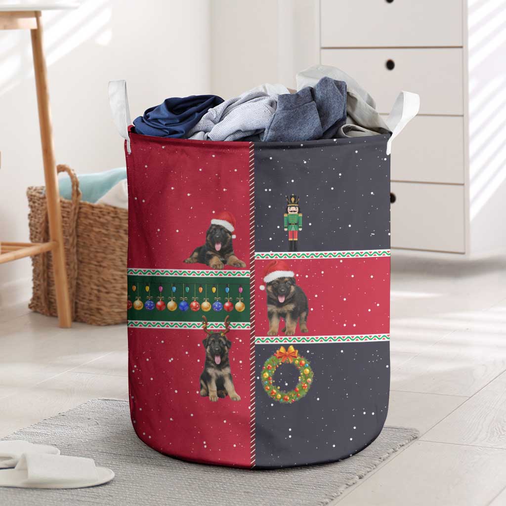 German Shepherd Puppy Christmas Laundry Basket with Ornaments Wreath and Nutcracker Design - Wonder Print Shop
