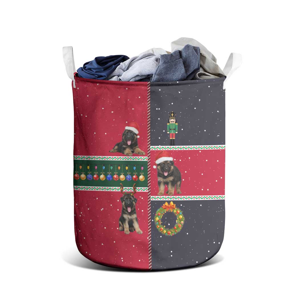 German Shepherd Puppy Christmas Laundry Basket with Ornaments Wreath and Nutcracker Design - Wonder Print Shop