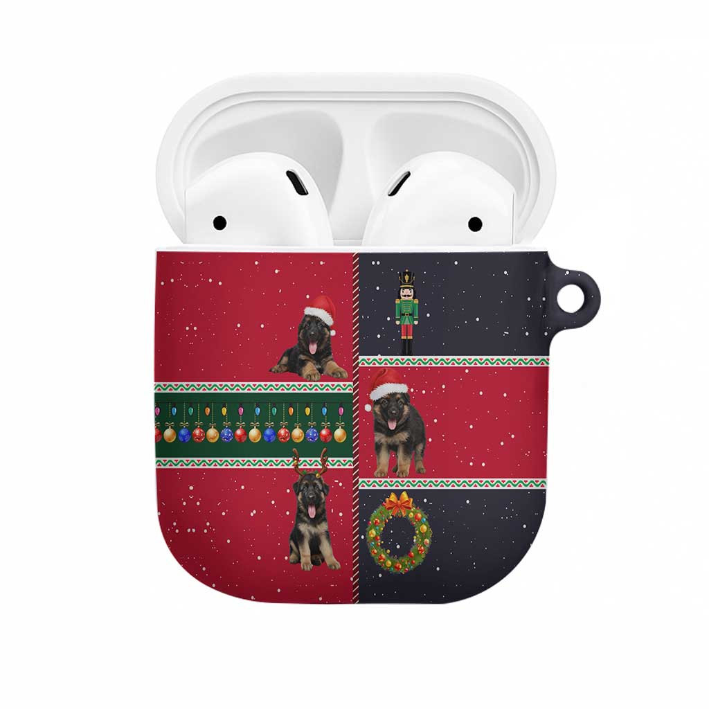German Shepherd Puppy Christmas AirPods Case with Ornaments Wreath and Nutcracker Design - Wonder Print Shop