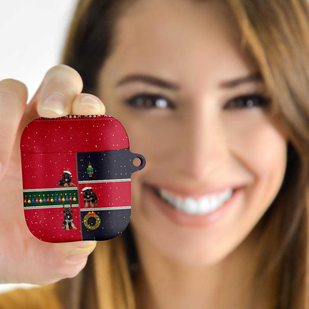 German Shepherd Puppy Christmas AirPods Case with Ornaments Wreath and Nutcracker Design - Wonder Print Shop