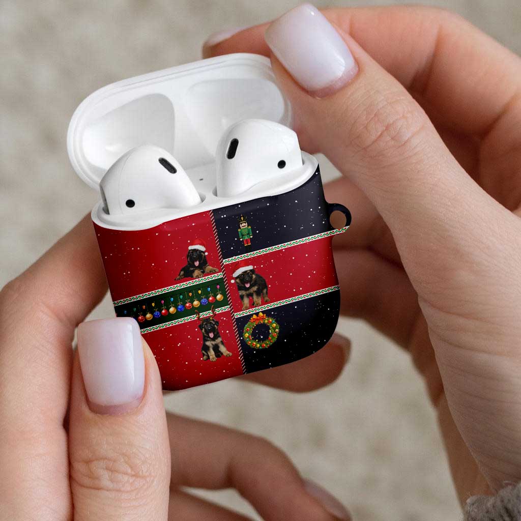 German Shepherd Puppy Christmas AirPods Case with Ornaments Wreath and Nutcracker Design - Wonder Print Shop
