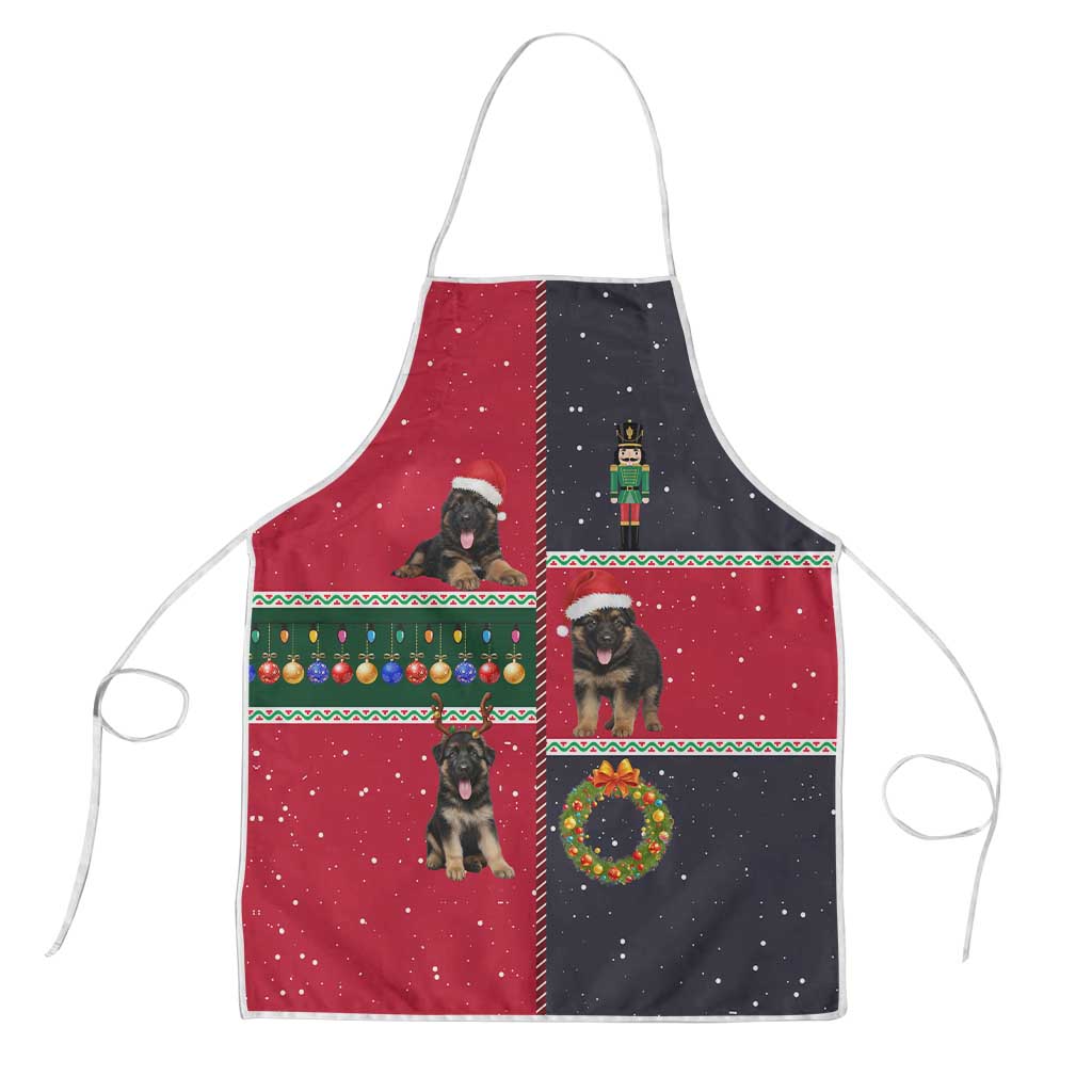 German Shepherd Puppy Christmas Apron with Ornaments Wreath and Nutcracker Design - Wonder Print Shop
