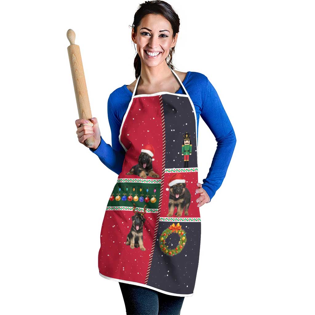 German Shepherd Puppy Christmas Apron with Ornaments Wreath and Nutcracker Design - Wonder Print Shop