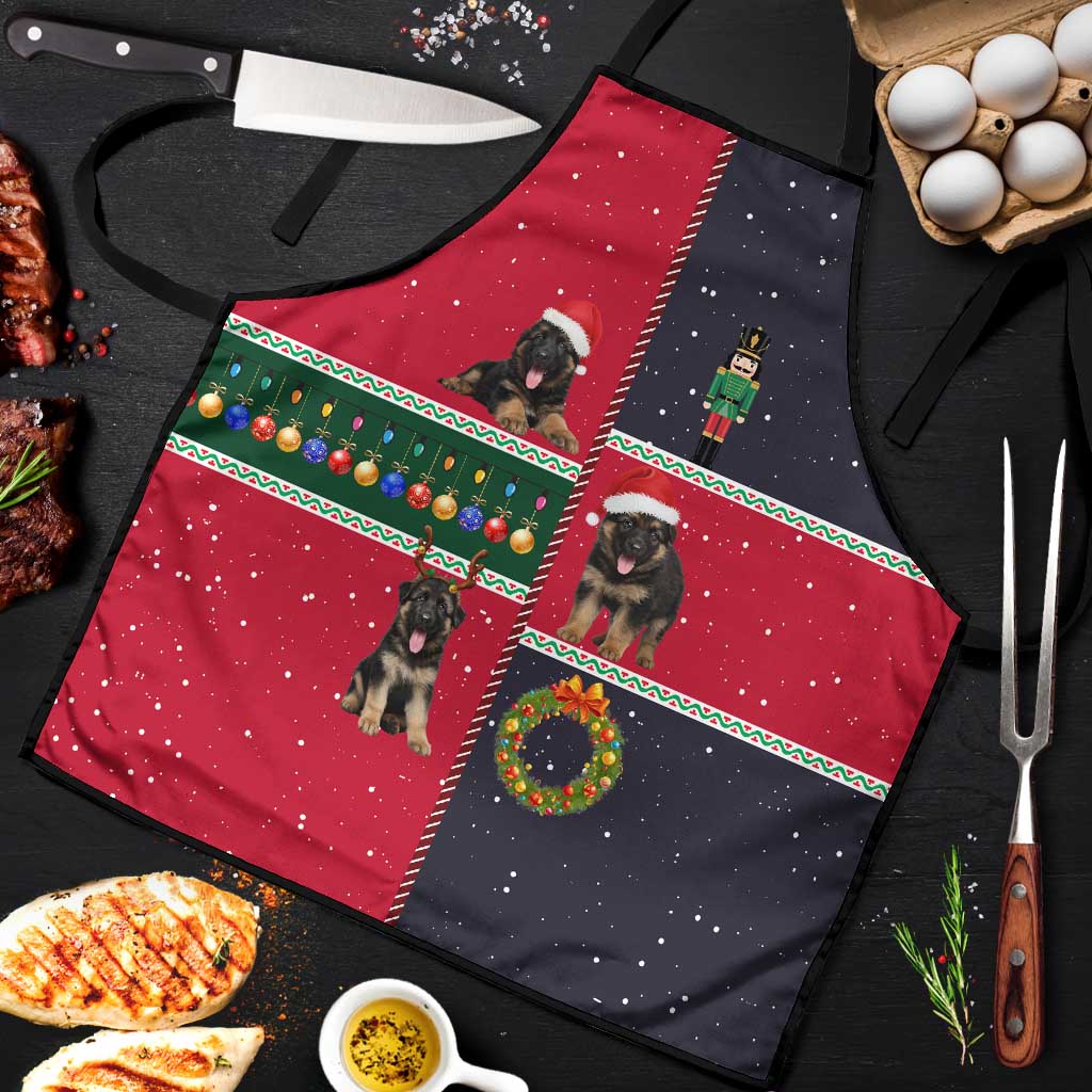 German Shepherd Puppy Christmas Apron with Ornaments Wreath and Nutcracker Design - Wonder Print Shop