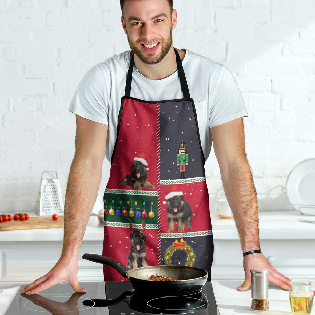 German Shepherd Puppy Christmas Apron with Ornaments Wreath and Nutcracker Design - Wonder Print Shop