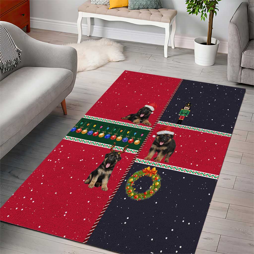 German Shepherd Puppy Christmas Area Rug with Ornaments Wreath and Nutcracker Design - Wonder Print Shop