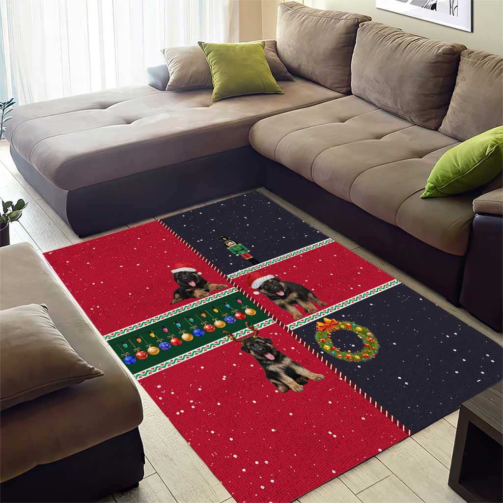 German Shepherd Puppy Christmas Area Rug with Ornaments Wreath and Nutcracker Design - Wonder Print Shop
