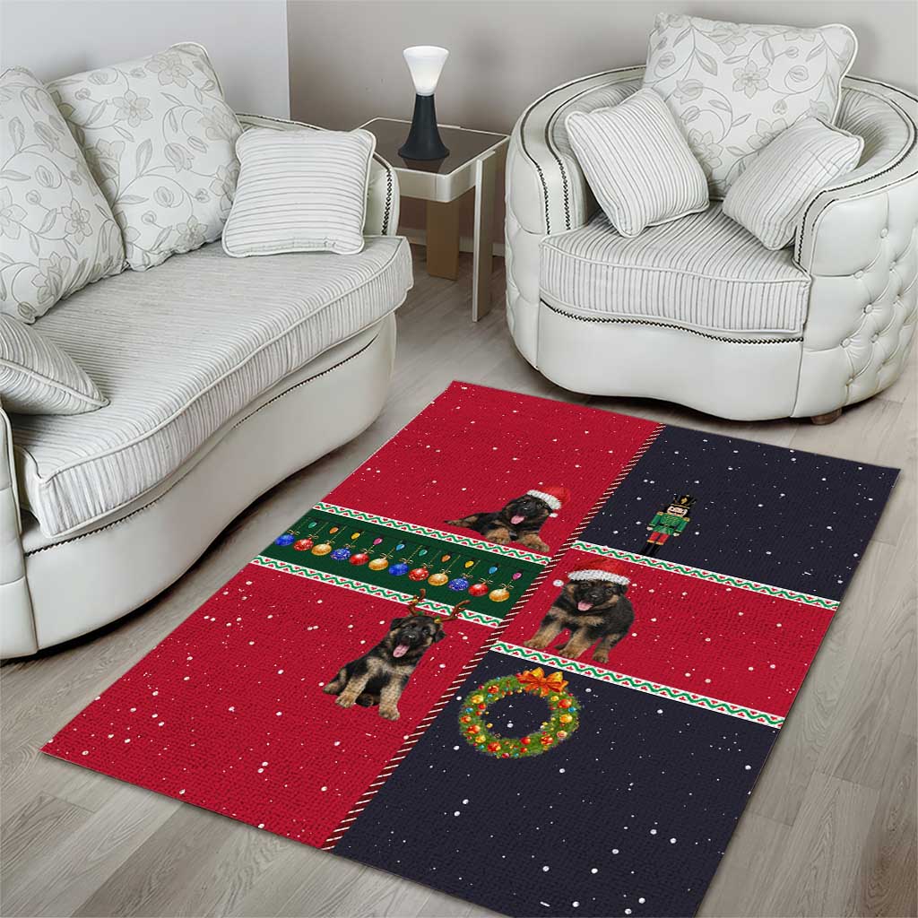 German Shepherd Puppy Christmas Area Rug with Ornaments Wreath and Nutcracker Design - Wonder Print Shop