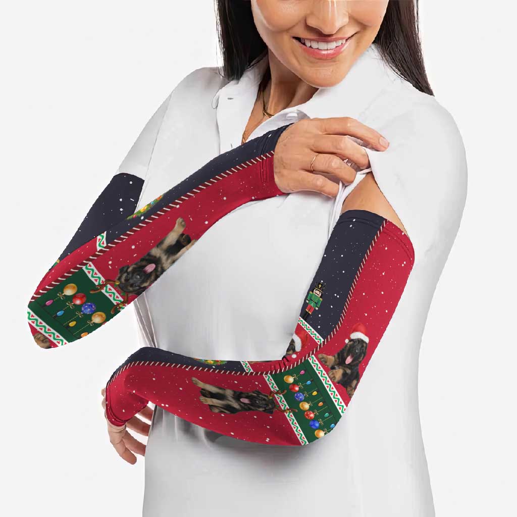 German Shepherd Puppy Christmas Arm Sleeves with Ornaments Wreath and Nutcracker Design - Wonder Print Shop