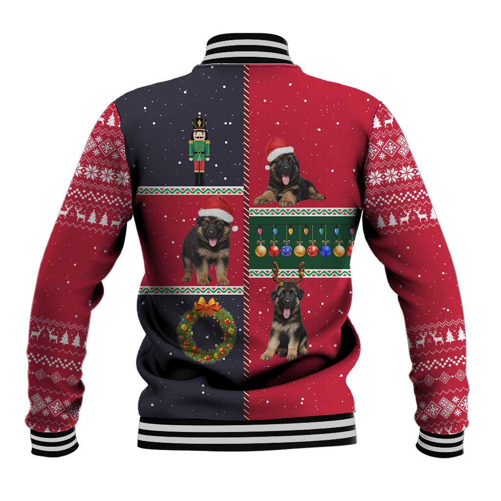 German Shepherd Puppy Christmas Baseball Jacket with Ornaments Wreath and Nutcracker Design - Wonder Print Shop