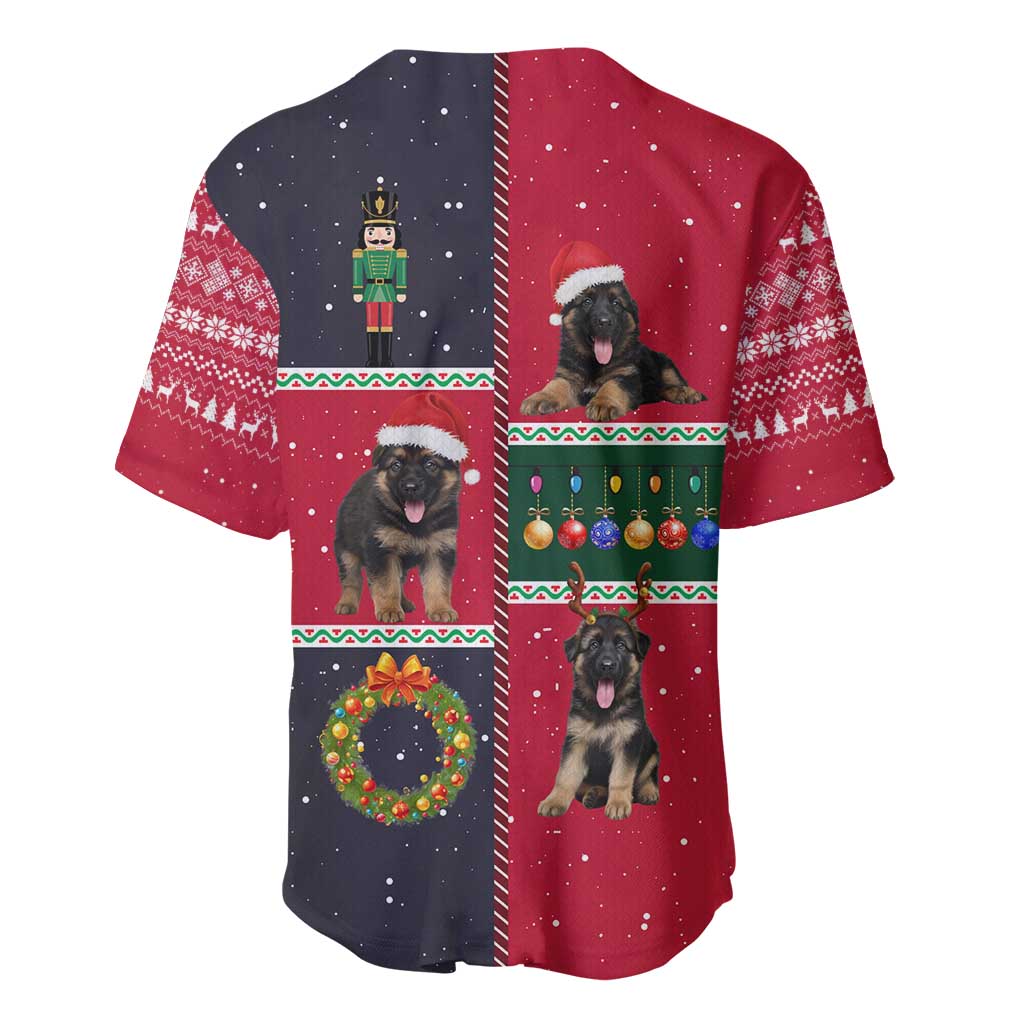 German Shepherd Puppy Christmas Baseball Jersey with Ornaments Wreath and Nutcracker Design - Wonder Print Shop