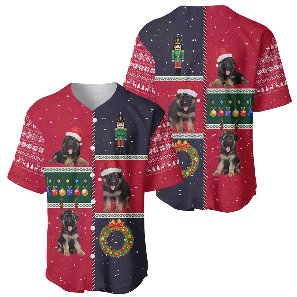 German Shepherd Puppy Christmas Baseball Jersey with Ornaments Wreath and Nutcracker Design - Wonder Print Shop