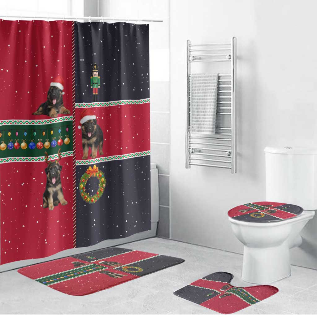 German Shepherd Puppy Christmas Bathroom Set with Ornaments Wreath and Nutcracker Design - Wonder Print Shop