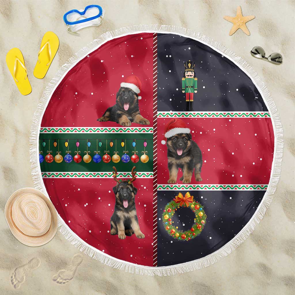 German Shepherd Puppy Christmas Beach Blanket with Ornaments Wreath and Nutcracker Design - Wonder Print Shop