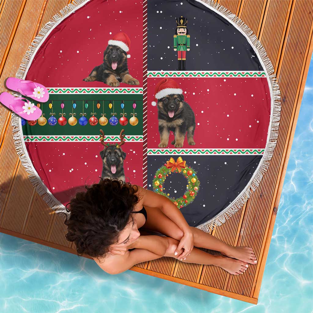 German Shepherd Puppy Christmas Beach Blanket with Ornaments Wreath and Nutcracker Design - Wonder Print Shop