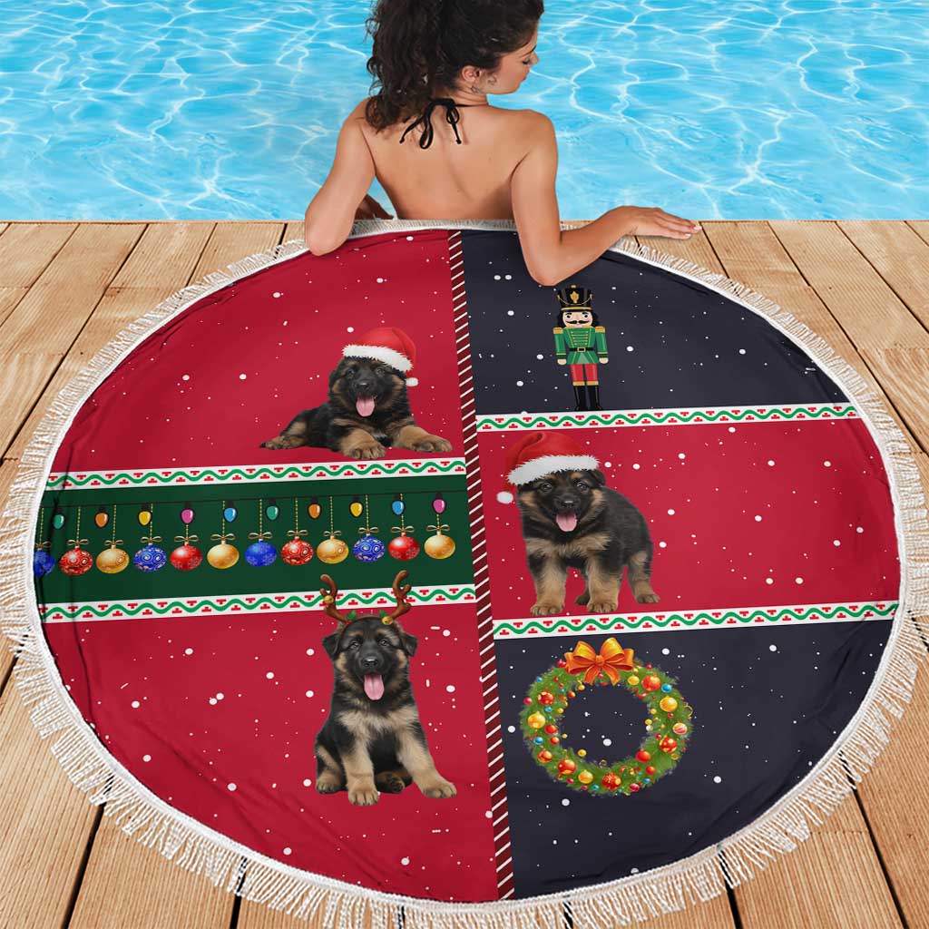 German Shepherd Puppy Christmas Beach Blanket with Ornaments Wreath and Nutcracker Design - Wonder Print Shop