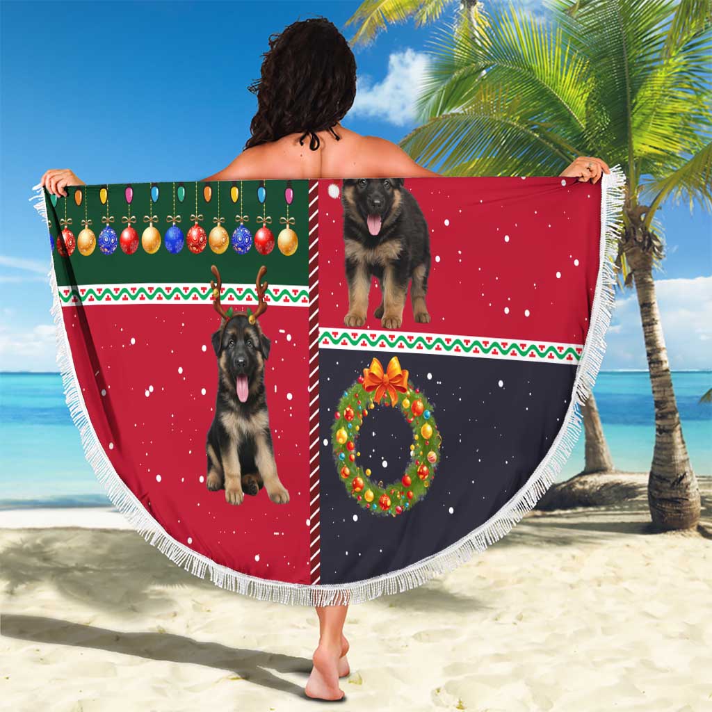 German Shepherd Puppy Christmas Beach Blanket with Ornaments Wreath and Nutcracker Design - Wonder Print Shop