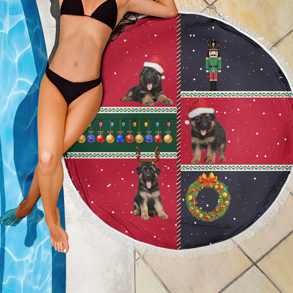German Shepherd Puppy Christmas Beach Blanket with Ornaments Wreath and Nutcracker Design - Wonder Print Shop
