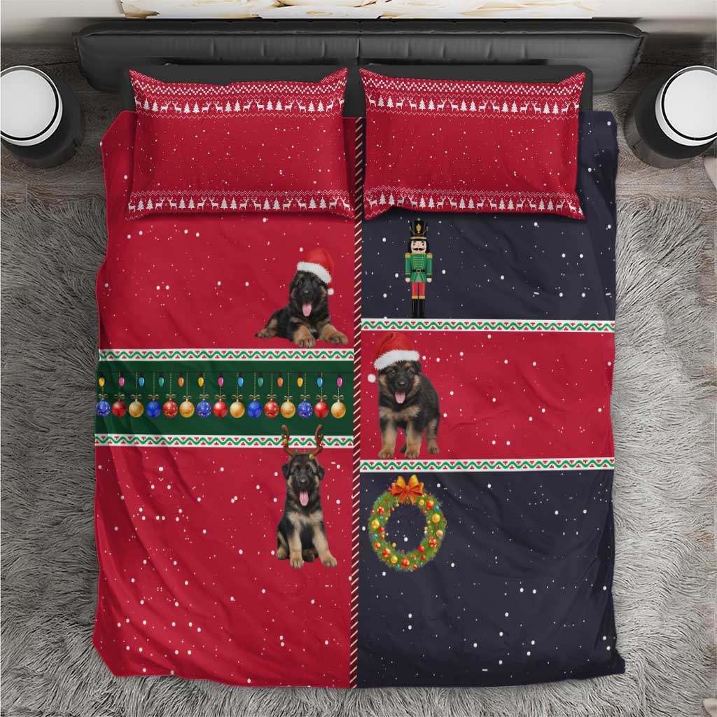 German Shepherd Puppy Christmas Bedding Set with Ornaments Wreath and Nutcracker Design - Wonder Print Shop
